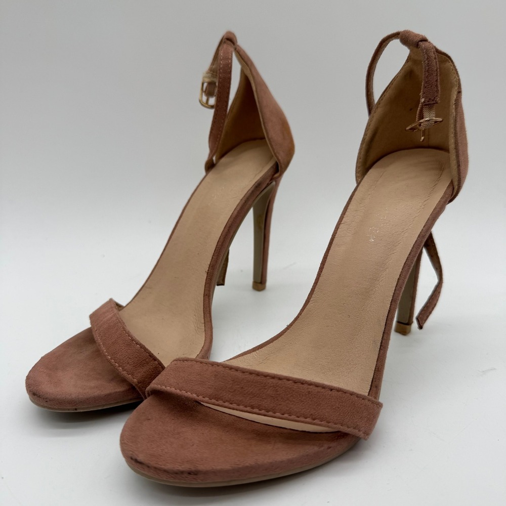 Forever Women's Size 7.5 Dusty Rose Suede Look Ankle Strap Stiletto Heels
